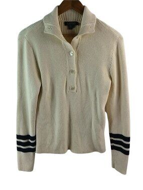LRL Ralph Lauren M Ribbed Creme Cotton Pullover Sweater in Off-White